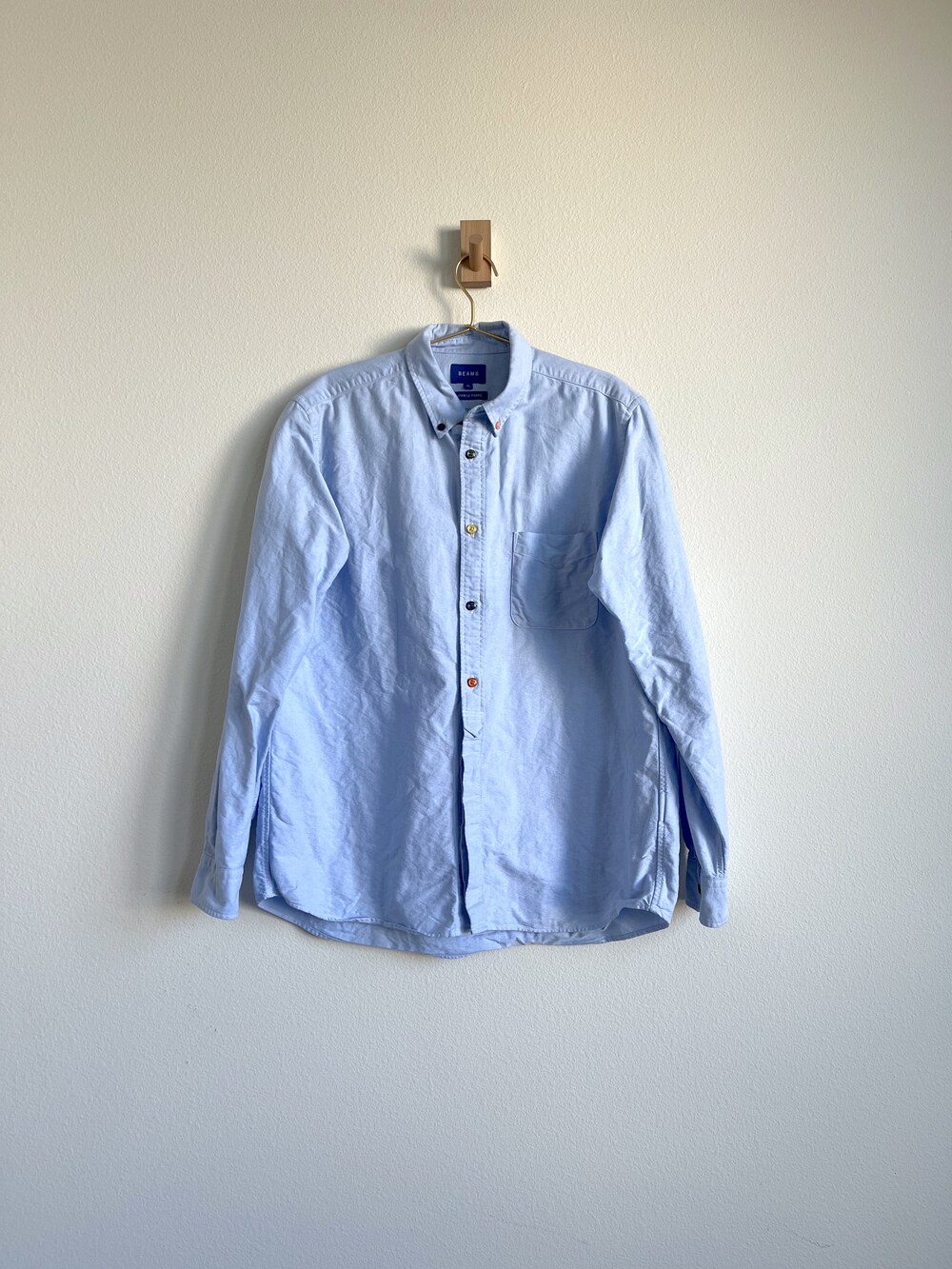 BEAMS Japan Japanese Fabric Oxford Shirt Mens XL Blue Multicolor Buttons